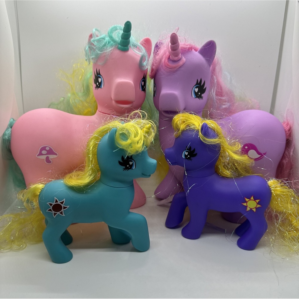 My Little Pony Fakie Ponies Unicorn Jumbo 10" Purple Pink Figure Lot Of 4